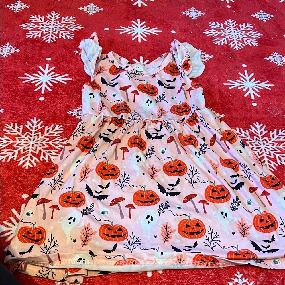 Charming Pumpkin Print Kids Dress